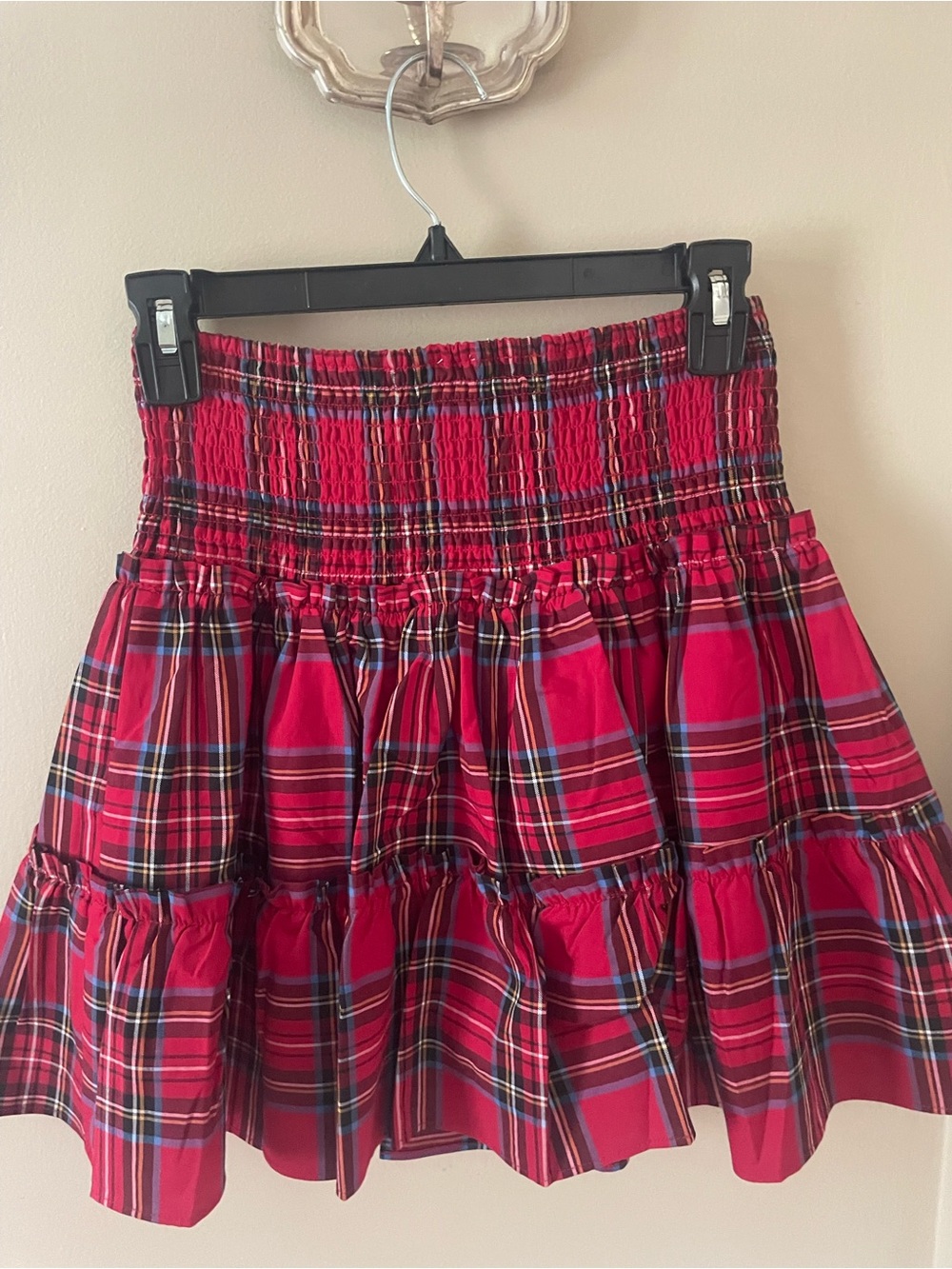 NWT J Marie Tartan Plaid Red Smocked Mini Skirt
